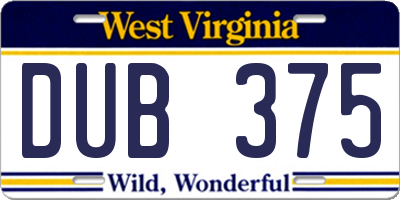 WV license plate DUB375