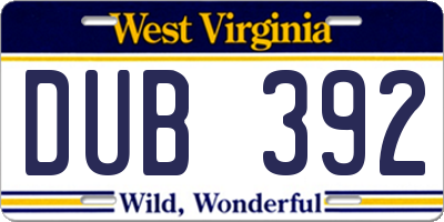 WV license plate DUB392