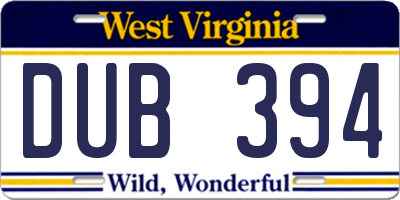 WV license plate DUB394
