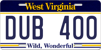 WV license plate DUB400