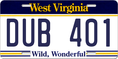WV license plate DUB401