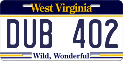 WV license plate DUB402