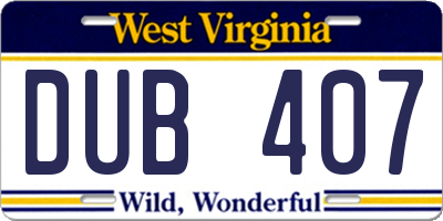WV license plate DUB407