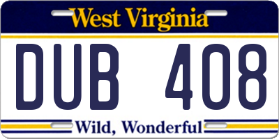 WV license plate DUB408