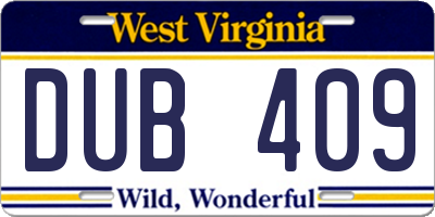 WV license plate DUB409