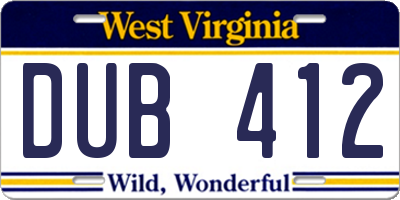 WV license plate DUB412