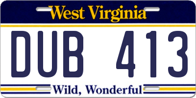 WV license plate DUB413