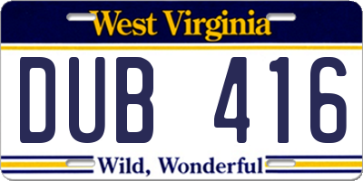 WV license plate DUB416
