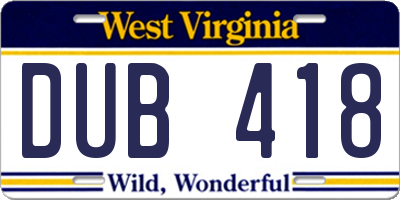 WV license plate DUB418