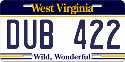 WV license plate DUB422