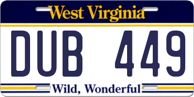 WV license plate DUB449