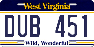 WV license plate DUB451