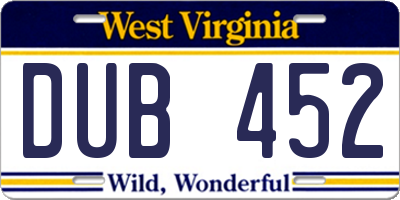 WV license plate DUB452