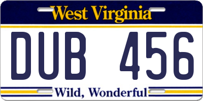 WV license plate DUB456