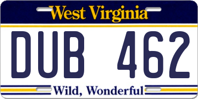 WV license plate DUB462