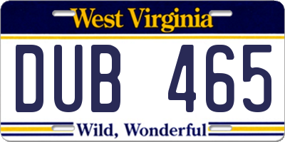 WV license plate DUB465