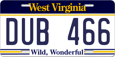 WV license plate DUB466