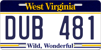 WV license plate DUB481