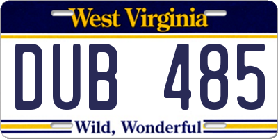 WV license plate DUB485