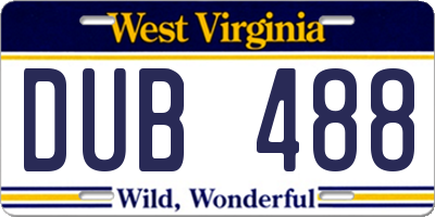 WV license plate DUB488