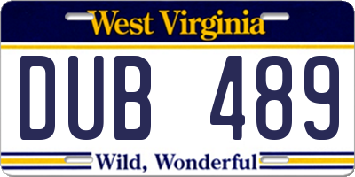 WV license plate DUB489