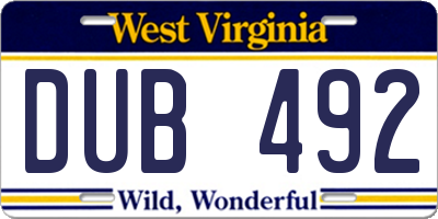 WV license plate DUB492