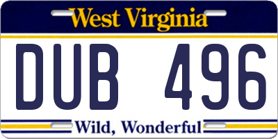 WV license plate DUB496