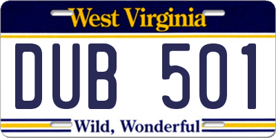 WV license plate DUB501
