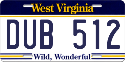 WV license plate DUB512