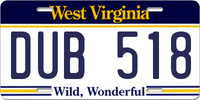 WV license plate DUB518