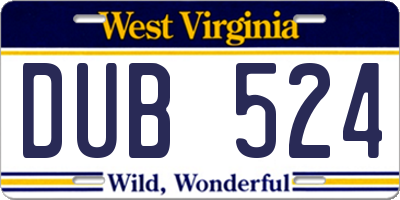 WV license plate DUB524
