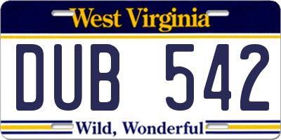 WV license plate DUB542