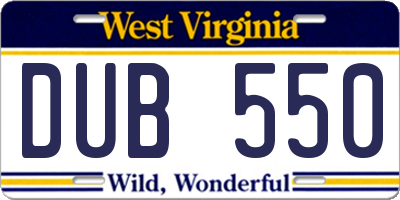 WV license plate DUB550
