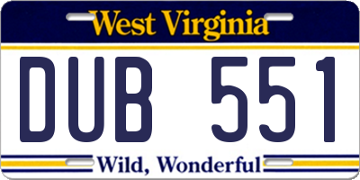 WV license plate DUB551