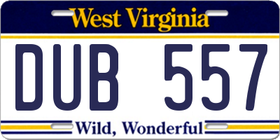 WV license plate DUB557
