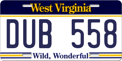 WV license plate DUB558