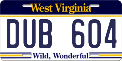 WV license plate DUB604