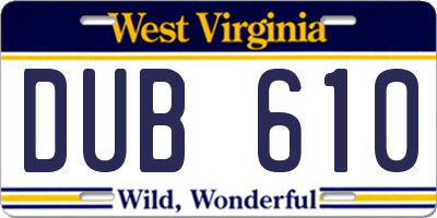 WV license plate DUB610