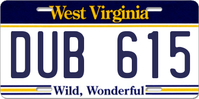 WV license plate DUB615