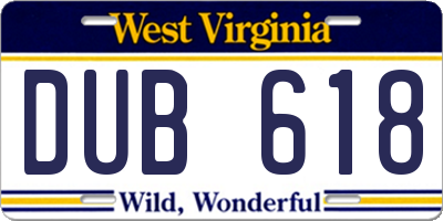 WV license plate DUB618