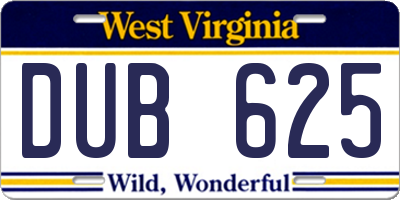 WV license plate DUB625