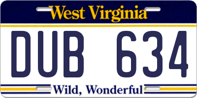 WV license plate DUB634