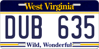 WV license plate DUB635