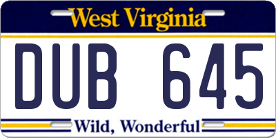 WV license plate DUB645