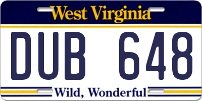 WV license plate DUB648