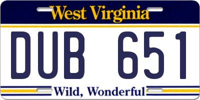 WV license plate DUB651