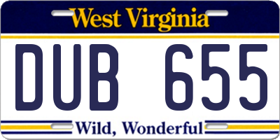 WV license plate DUB655