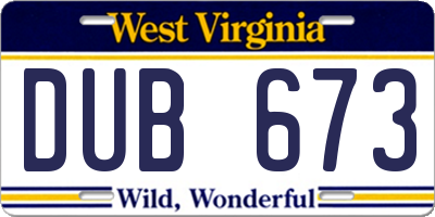 WV license plate DUB673