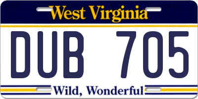WV license plate DUB705