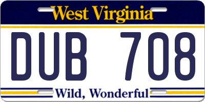 WV license plate DUB708